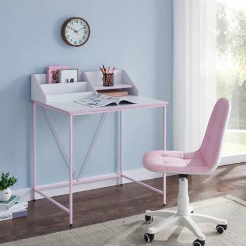 Retro Metal Ayaklı Bölmeli Çalışma Masası-Pembe/Beyaz 90x75x50 cm