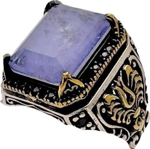 Paraiba ve Zirkon Taşlı Erkek Gümüş Yüzüğü 230047232G24Y