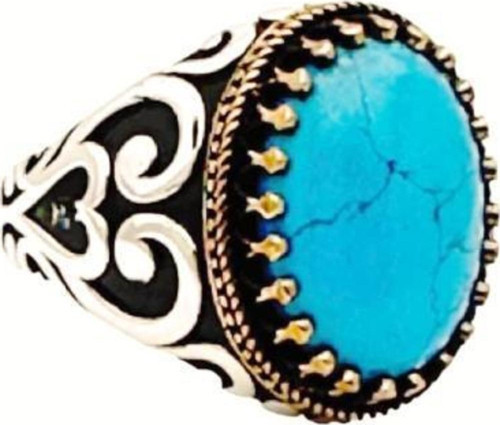 Turkuaz Taşlı Rose ve Gümüş Renkli Erkek Yüzüğü 230047241G17Y