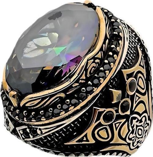 Mistik Topaz ve Zirkon Taşlı Gümüş Yüzük 240053313G27Y