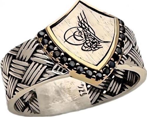 SiyahZirkon Taşlı Tuğra Figürlü Gümüş Yüzük 240053210G10Y