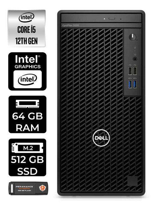 OPTİPLEX 3000MT i5 12500 64GB RAM 512GB SSD W11PRO N010O3000MTAC MASAÜSTÜ PC & PER4 BELLEK