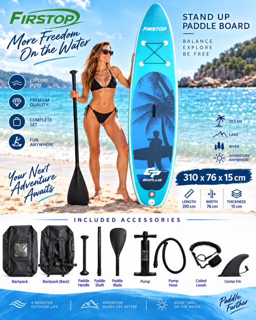 HMI97 310X76X15 Cm Şişme SUP Board Stand Up Paddle Board – Pompa Kürek Seti – 200 Kg Taşıma Kapasiteli