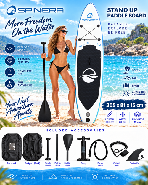 HMI105 305X81X15 Cm Şişme SUP Board Stand Up Paddle Board – Pompa Kürek Seti – 200 Kg Taşıma Kapasiteli