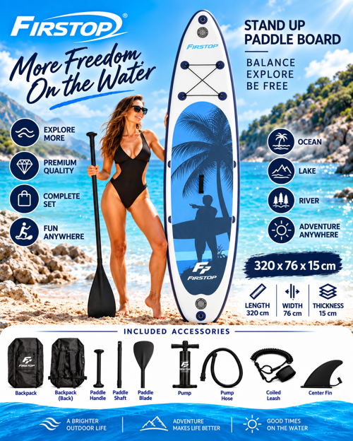 HMI80 320X76X15 Cm Şişme SUP Board Stand Up Paddle Board – Pompa Kürek Seti – 200 Kg Taşıma Kapasiteli