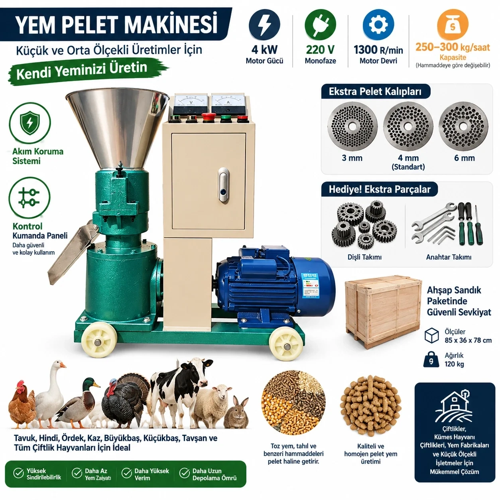 4 Kw 220v Yem Pelet Makinesi Kontrol Panelli 3-4-6 Numara Elek Ve Yedek Pres Dişlisi