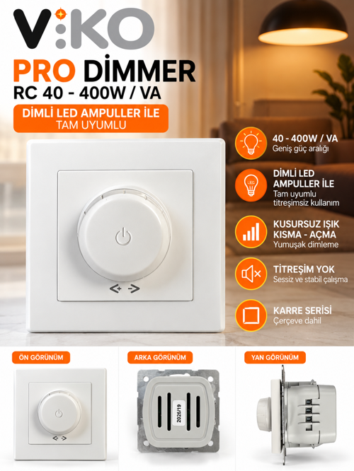 Led Ampule Uyumlu Pro Dimmer Titreme Yapmaz Beyaz (Çerçeve Dahil)