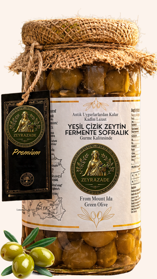 Edremit Kazdağları Doğal Fermente Yeşil Çizik Zeytin Gurme Sofralık Orta Boy 700 gr