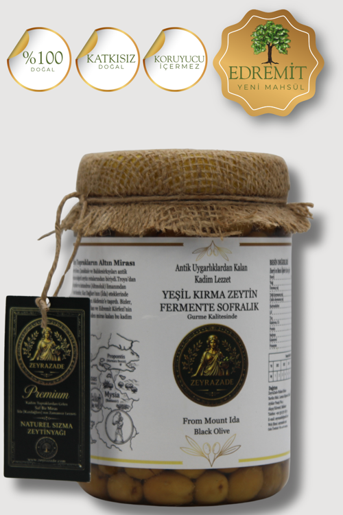 Kazdağları Doğal Fermente Yeşil Kırma Zeytin - Edremit Körfezi Gurme Sofralık Orta Boy Edremit Körfezi 700 gr