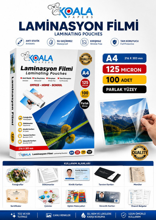 A4 Ders Materyali Koruma Laminasyon Poşeti