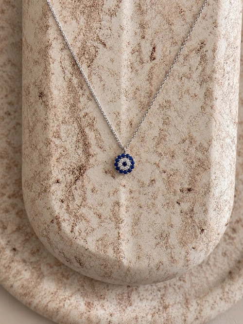 925 Ayar Gümüş Taşlı Minimal Nazar Boncuğu Kolye