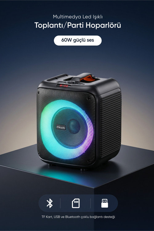 Md-Bt51 Bombıx, 60W, Taşınabilir, Bt/Usb/Tf/Tws, Rgb Aydınlatma, Toplantı, Parti, Açık Hava S