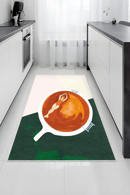 Dekoratif, Kaymaz Taban, Yüksek Kalite, Uzun Ömürlü, İnce Yıkanabilir, Modern Mutfak Halısı