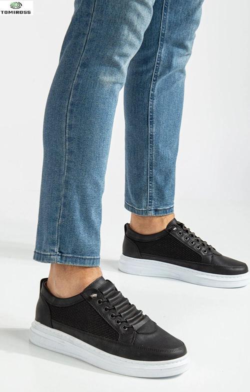 Enzo Erkek Siyah Beyaz Rahat Esnek Dikişli Hafif Taban Günlük Sneaker Ayakkabı Enzo-0360