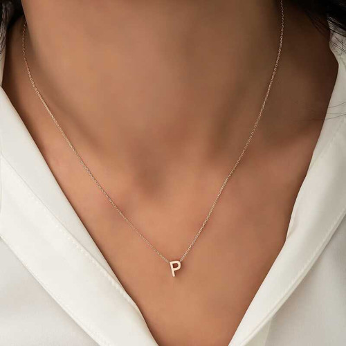 925 Ayar Gümüş Rose 3 Boyutlu P Harf Kadın Kolye