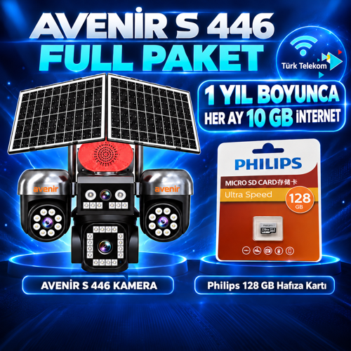 S446 Solar 4G Kamera Full Paket – 128 GB Hafıza Kartı + 1 Yıl Boyunca Her Ay 10 GB Türk Telekom İnternet