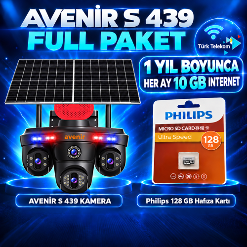 AV-S439 Solar 4G Kamera Full Paket – Philips 128 GB Hafıza Kartı ve 1 Yıl Boyunca Her Ay 10 GB Türk Telekom İnternet