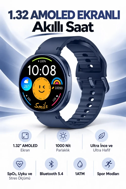42mm Ultra İnce AMOLED Ekranlı Akıllı Saat Bluetooth Sesli Görüşme Arama Özellikli Metal Kasa
