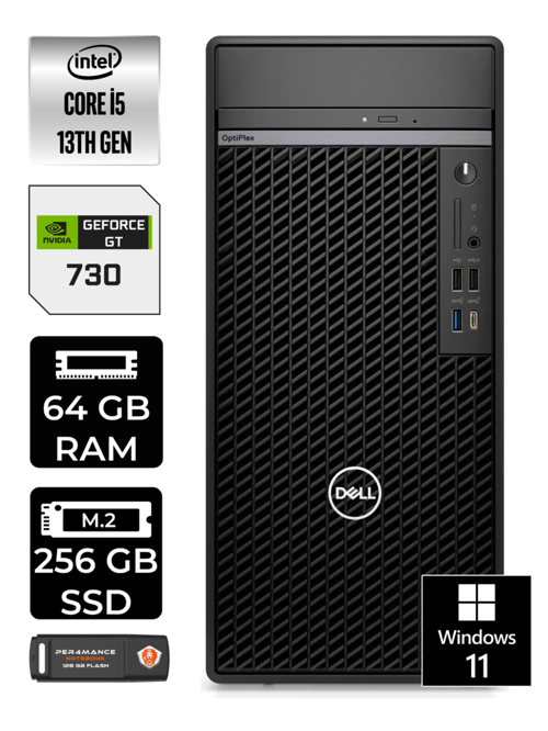 OPTIPLEX i5 13500 64GB RAM 256GB SSD GT730/2GB W11HOME N010O7010MTU MASAÜSTÜ PC & PER4BELLEK