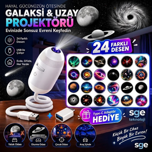 20 renkli 4 siyah beyaz desenli usb led projektör gece lambası 360 derece ayarlanabilir