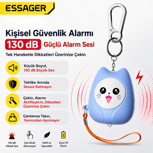 130 dB Kişisel Alarm Anahtarlık LED Fenerli Yüksek Sesli Acil Durum Güvenlik Alarmı Kadın Çocuk Yaşlı Mavi