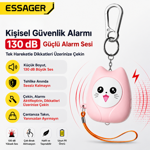 130 dB Kişisel Alarm Anahtarlık LED Fenerli Yüksek Sesli Acil Durum Güvenlik Alarmı Kadın Çocuk Yaşlı Pembe
