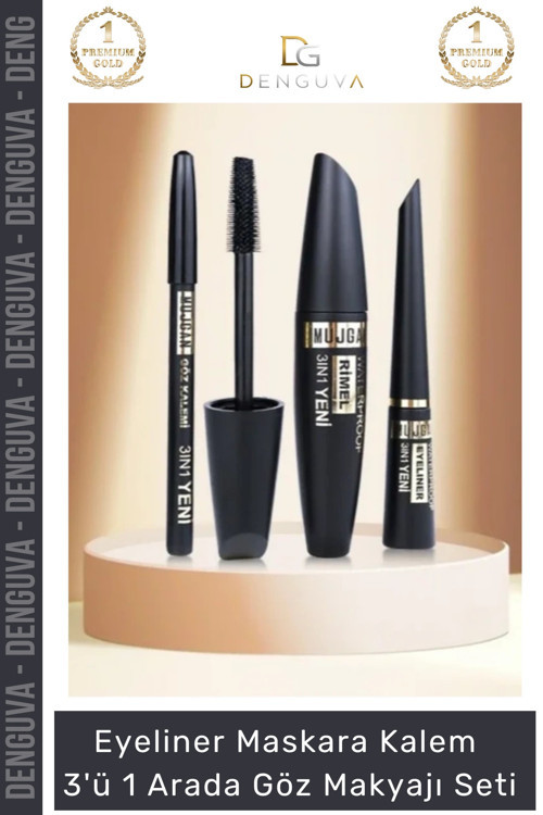 #Kozmetik Siyah Suya Dayanıklı Dolgun Kalıcı Eyeliner Maskara Kalem 3'ü 1 Arada Göz Makyajı Seti