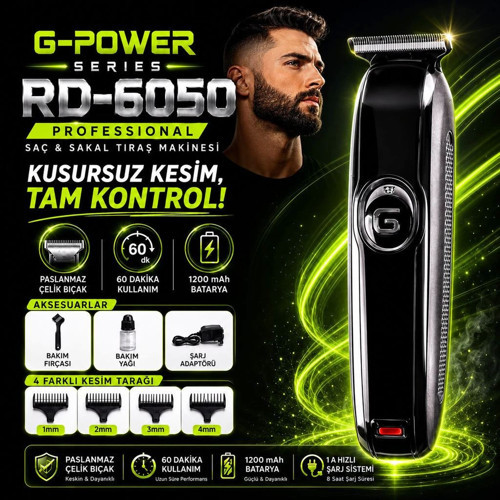 G-Power Saç Sakal Tıraş Makinesi 1200 mAh – 4 Taraklı RD-6050