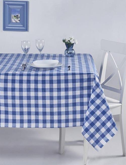 Kareli Masa Örtüsü Mavi