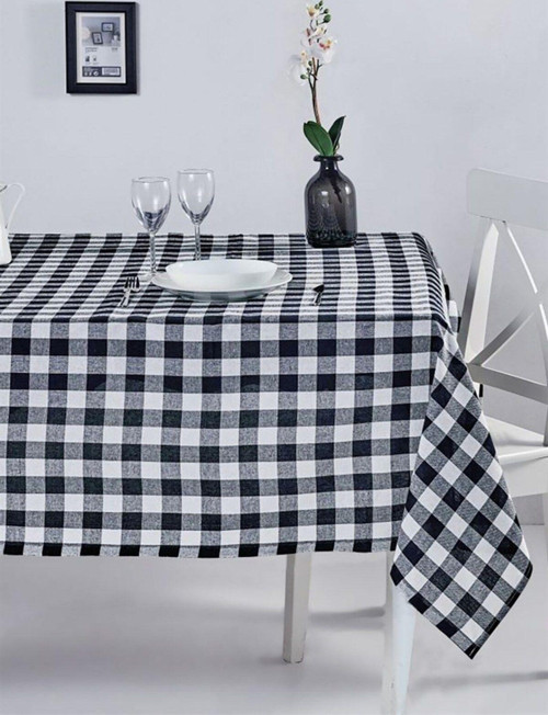Kareli Masa Örtüsü Siyah