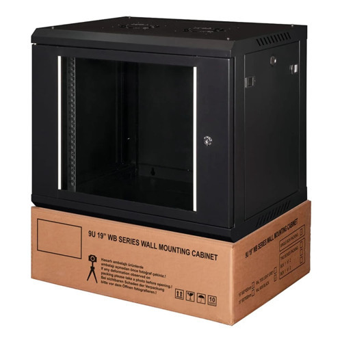 DEMONTE 12U 19INCH PROLINEB YENI SERI DUVAR TIPI KABINET W600XD600MM RAL 9005 SIYAH CAMLI ON KAPAKLI
