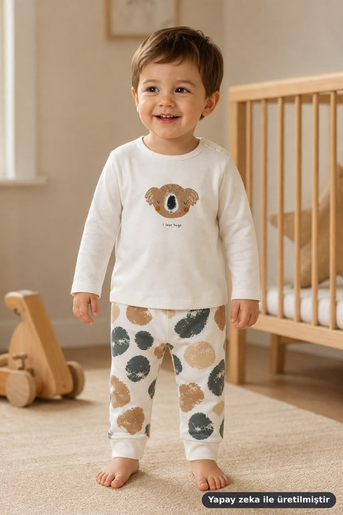 Unisex Bebek 2'li Takım Koala Baskılı — Ekru