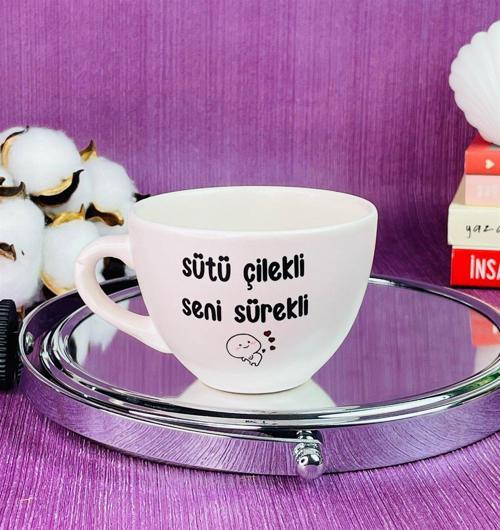 Sütü Çilekli Seni Sürekli Tasarımlı 6 Cm Kupa Bardak