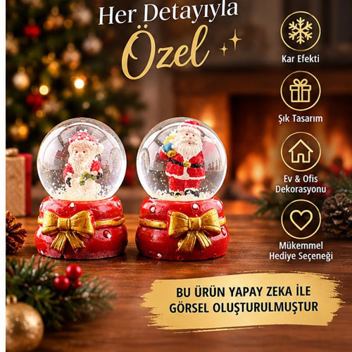 2 li Noel Baba Fiyonk Temalı 2027 Yeni Yıl Yılbaşı Işıklı Kar Küresi Çiftli Set Yılbaşı Hediyesi 6CM