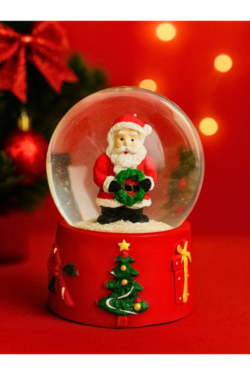 2027 Yeni Yıl Hediye Paketi Çam Ağacı Noel Baba Temalı Işıklı Kar Küresi Yılbaşı Hediyesi 9 cm