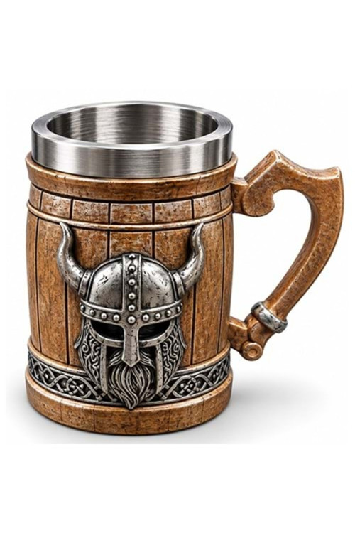 Viking Miğferi Figürlü 3D Kabartmalı Paslanmaz Çelik Kupa Bardak