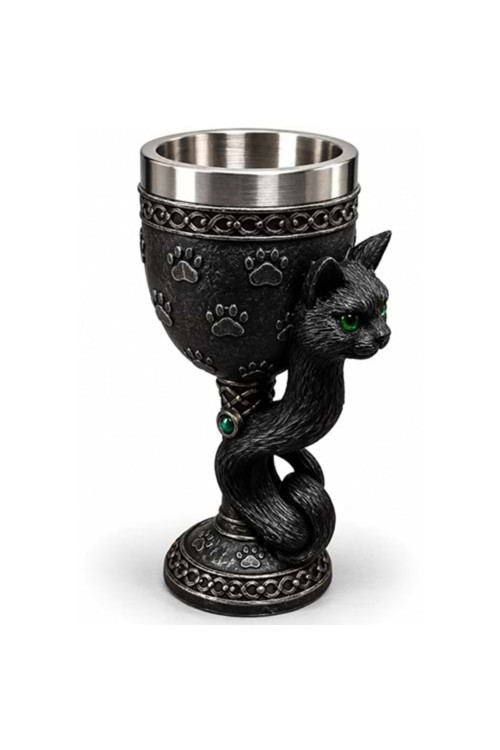 Kedi Figürlü 3D Paslanmaz Çelik Kadeh Siyah