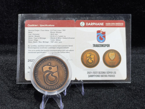 2022 Trabzonspor 2021–2022 Süper Lig Şampiyonu Bronz Hatıra Parası – Sertifikalı – 1.967 Adet Maksimum Baskı