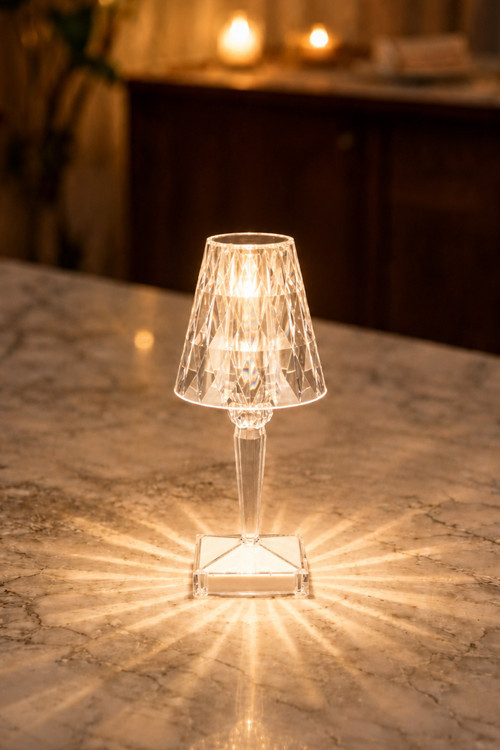 Prizma Kristal Led Masa Lambası 3 Renk Işıklı Dekoratif Aydınlatma