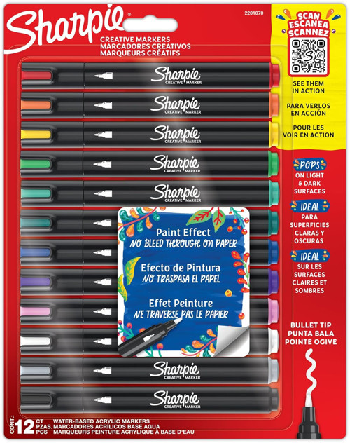 SHARPIE Creative Marker Kalemleri | Yuvarlak Uçlu Su Bazlı Kalemi | Mürekkep Kağıd