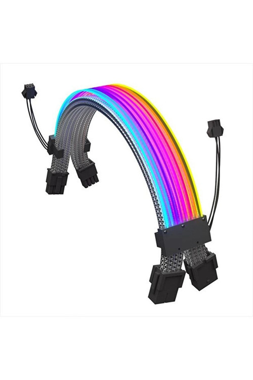 Slv-8PPe-B ARGB 8-Pin ATX PCI EXP 2 x Sleeve Ekran Kartı Siyah Güç Uzatma Kablosu