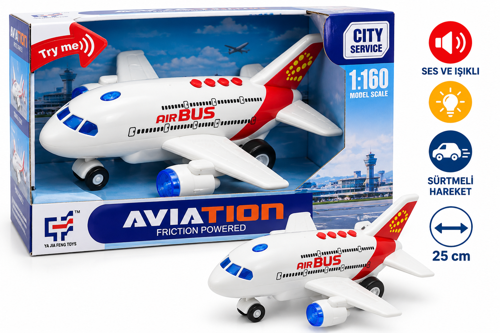 25 cm Sesli ve Işıklı Airbus Yolcu Uçağı – Sürtmelı Hareketli kırmızı