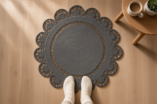 Nakkaş Home 120x120 Jüt Yuvarlak Gri Model Kilim 120 x 120 CM