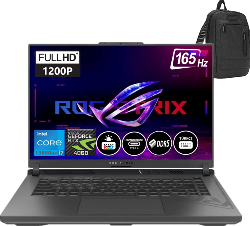 Rog Strix G16 13. Nesil Intel I7-13650HX 32GB Ddr5 Ram 2tb SSD 8gb RTX4060 16 Inç Fhd + 165Hz WINDOWS11PRO Taşınabilir Bilgisayar BMG614JVN315724 + Zetta Çanta