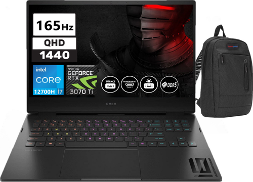 Omen 16-K0008NT Intel Core I7 12700H 32GB Ddr5 512GB SSD 8gb Geforce RTX3070Tİ 16.1 Inç Qhd 165 Hz WINDOWS11PRO Taşınabilir Bilgisayar OM7H8Z5EAW22 + Zetta Çanta