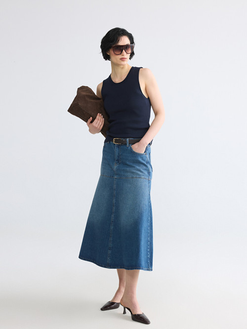 LCW Vision İndigo A Kesim Midi Jean Etek