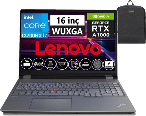Thinkpad P16 Gen2 Intel Core I7-13700HX 128GB Ddr5 512GB SSD 6gb RTXA1000 16" Wuxga W11PRO Mobil Iş Istasyonu 21FA000ETXW36 + Weblegelsin Çanta
