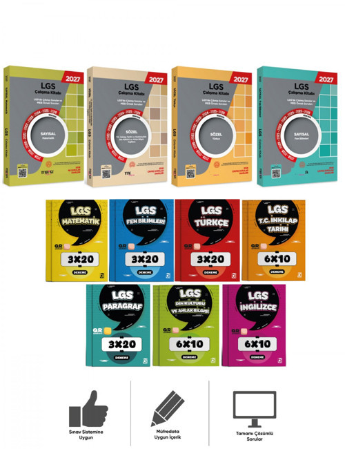 2027 8.Sınıf LGS Çıkmış Soru ve MEB Örnek Soruları Çalışma Kitabı + Deneme seti 11 Kitap Set