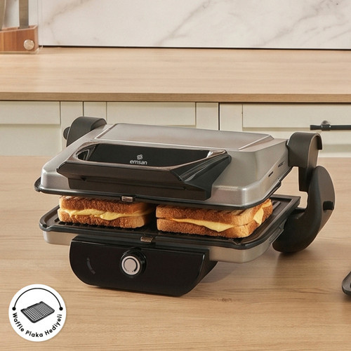 Emsan Future Combo Tost Makinesi Ekstra Waffle Plaka Hediyeli Silver