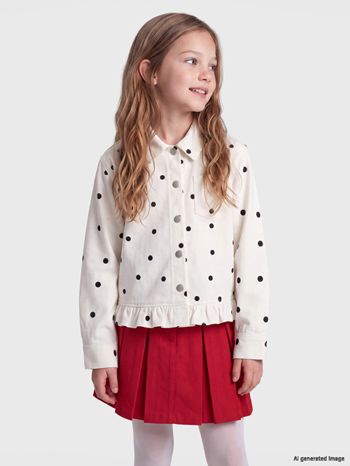 LCW Kids Ekru Gömlek Yaka Kız Çocuk Gabardin Ceket